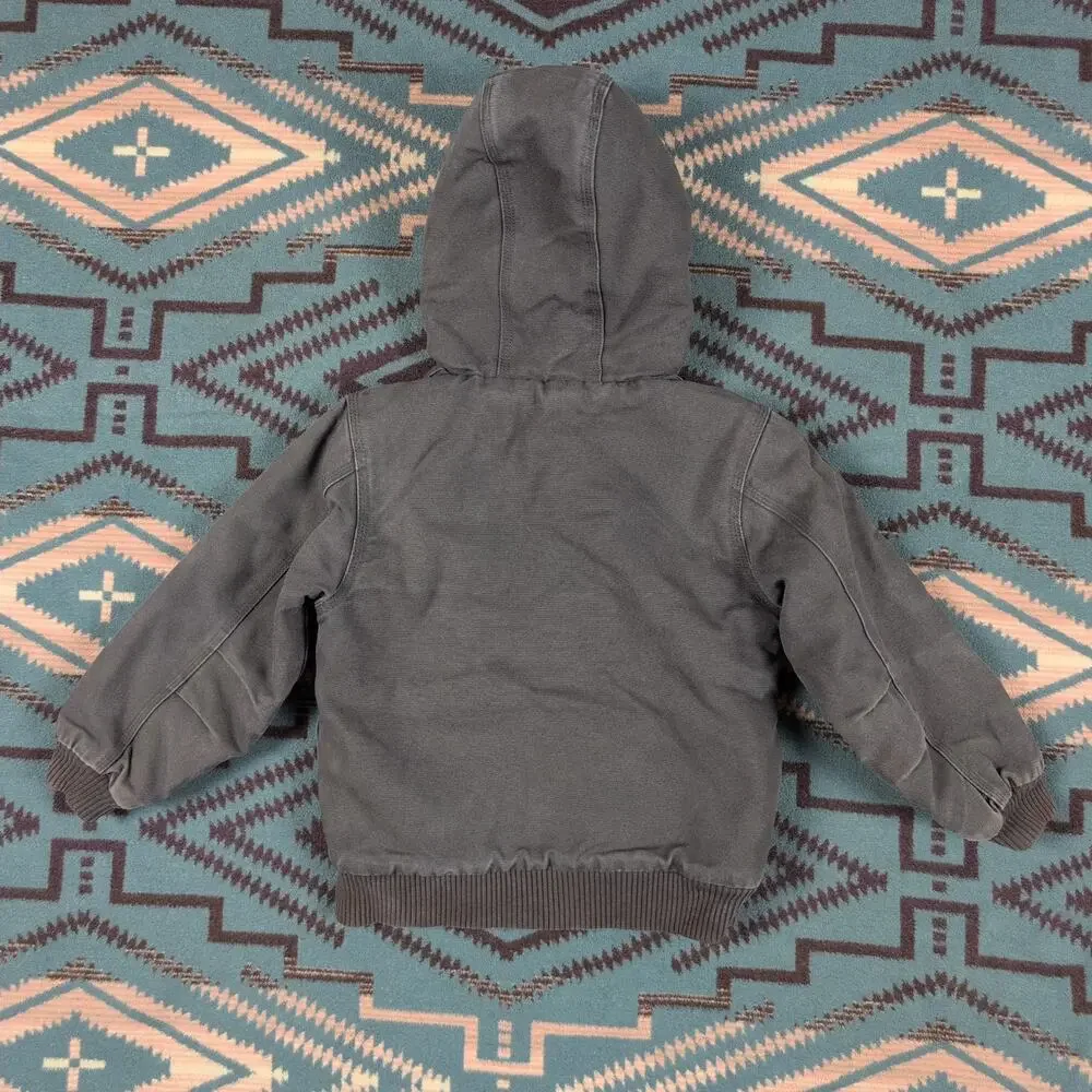 Kids Carhartt Hooded Jacket Gray Size 6 Extra Small Quilted Workwear Heavy Faded